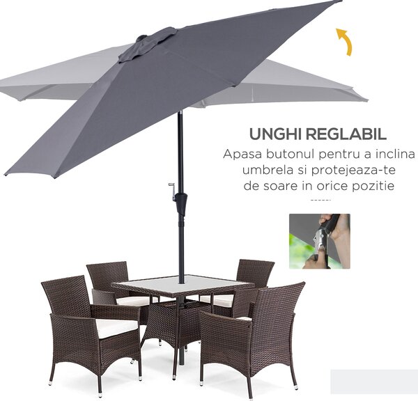 Outsunny Umbrelă de Grădină cu Manivelă, Structură din Aluminiu, Poliester Rezistent la UV, Φ2.6x2.35m, Gri și Negru | Aosom Romania