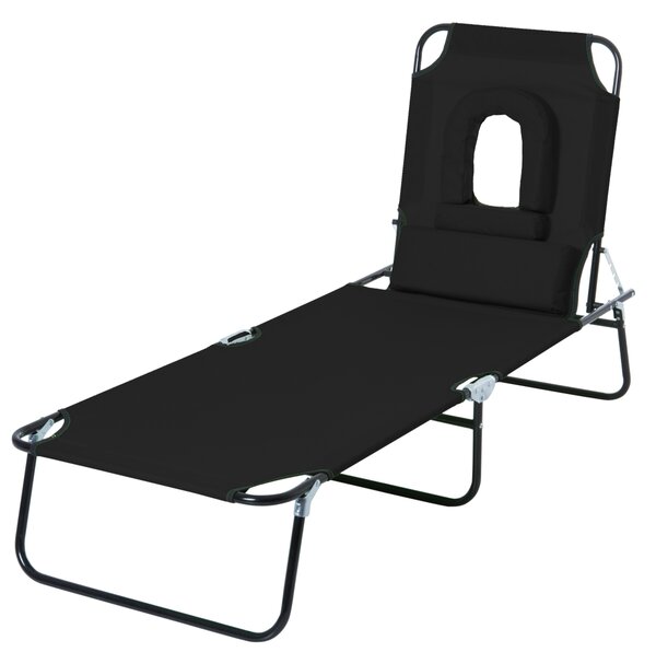 Sezlong Pliabil Outsunny cu Orificiu pentru Fata si Perne, pentru Gradina, Plaja si Camping, Negru | Aosom Romania