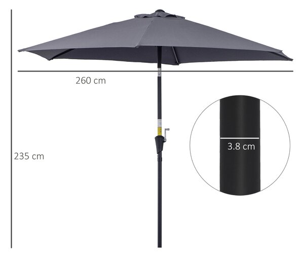 Outsunny Umbrelă de Grădină cu Manivelă, Structură din Aluminiu, Poliester Rezistent la UV, Φ2.6x2.35m, Gri și Negru | Aosom Romania