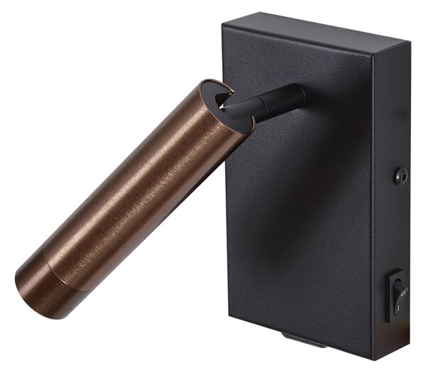 Lampă de perete modernă neagră cu bronz închis reglabilă cu USB-C - Croft