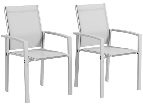 Outsunny Set de 2 Scaune de Grădină cu Cadru din Aluminiu, Plasă Respirabilă și Cotiere, 56x58x89 cm, Gri Deschis | Aosom Romania