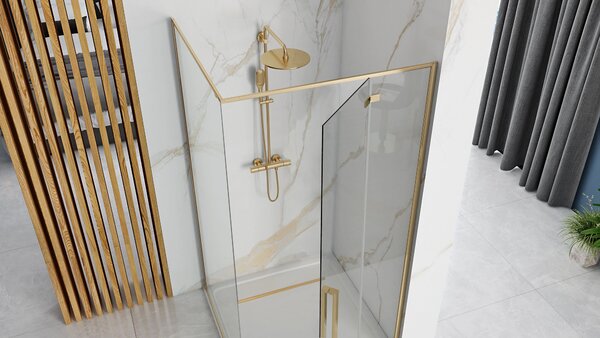 Rea Fargo Gold, cabină de duș cu ușă cu un canat 100 (uşă) x 80 (perete) x 195 cm, sticlă transparentă de 6 mm, profil auriu, REA-K4907