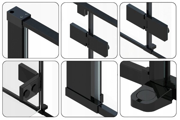 Rea Fargo Black, cabină de duș cu ușă cu aripă 90 (uşă) x 90 (perete) x 195 cm, sticlă transparentă de 6 mm, profil negru, REA-K6318