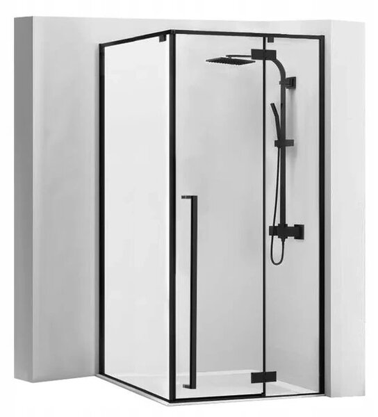 Rea Fargo Black, cabină de duș cu ușă cu aripă 90 (uşă) x 90 (perete) x 195 cm, sticlă transparentă de 6 mm, profil negru, REA-K6318