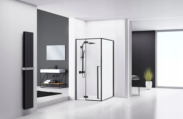 Rea Fargo Black, cabină de duș cu ușă cu aripă 90 (uşă) x 90 (perete) x 195 cm, sticlă transparentă de 6 mm, profil negru, REA-K6318