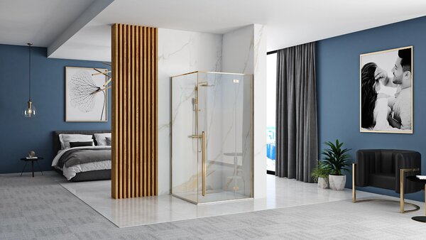 Rea Fargo Gold, cabină de duș cu ușă cu un canat 100 (uşă) x 80 (perete) x 195 cm, sticlă transparentă de 6 mm, profil auriu, REA-K4907
