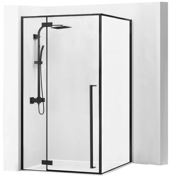 Rea Fargo Black, cabină de duș cu ușă cu aripă 120 (uşă) x 90 (perete) x 195 cm, sticlă transparentă de 6 mm, profil negru, REA-K3214