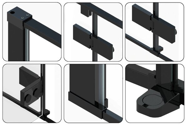 Rea Fargo Black, cabină de duș cu uşă cu balamale 100 (uşă) x 80 (perete) x 195 cm, sticlă transparentă de 6 mm, profil negru, REA-K6950
