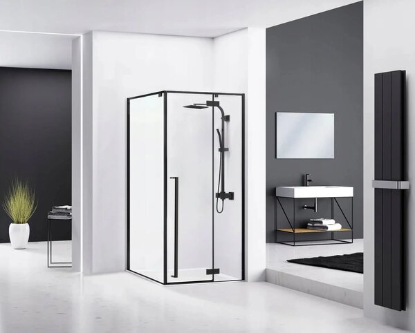 Rea Fargo Black, cabină de duș cu uşă cu balamale 100 (uşă) x 80 (perete) x 195 cm, sticlă transparentă de 6 mm, profil negru, REA-K6950