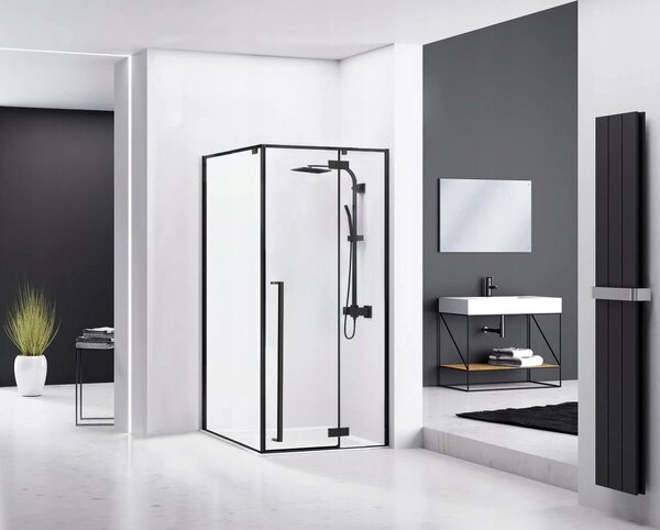 Rea Fargo Black, cabină de duș cu ușă cu aripă 90 (uşă) x 90 (perete) x 195 cm, sticlă transparentă de 6 mm, profil negru, REA-K6318