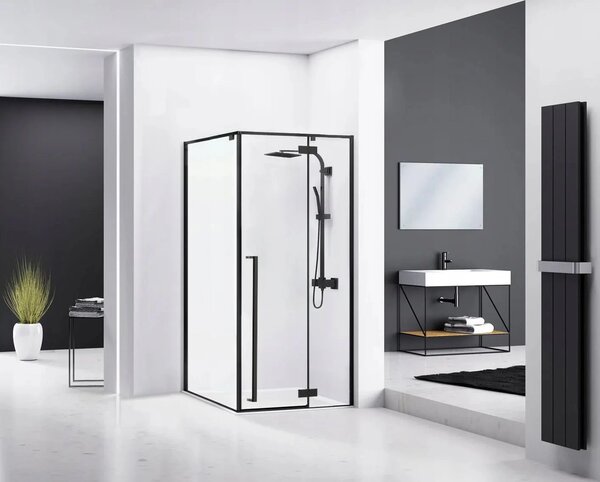 Rea Fargo Black, cabină de duș cu uşă cu balamale 100 (uşă) x 80 (perete) x 195 cm, sticlă transparentă de 6 mm, profil negru, REA-K6950