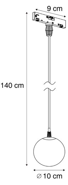 Lampă suspendată modernă neagră cu sticlă albă pentru sistem de șină monofazat - Slimline Eira