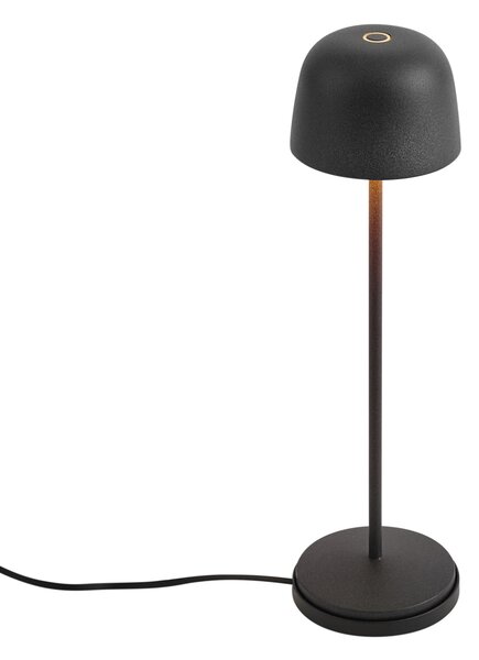 Lampă de masă neagră cu LED reîncărcabilă cu stație de încărcare IP65 - Raika