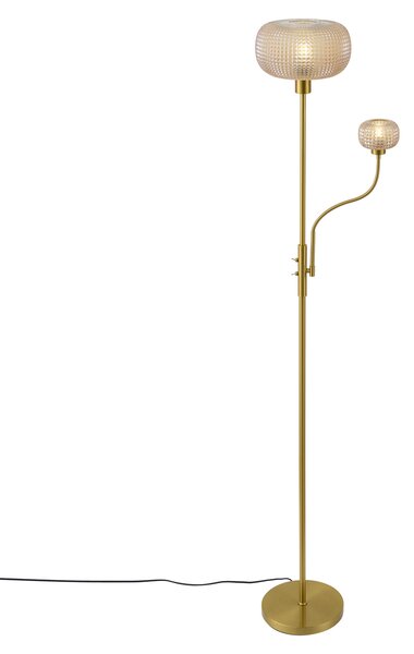 Lampă de podea de design alamă cu sticlă ambră 2 lumini - Brianna