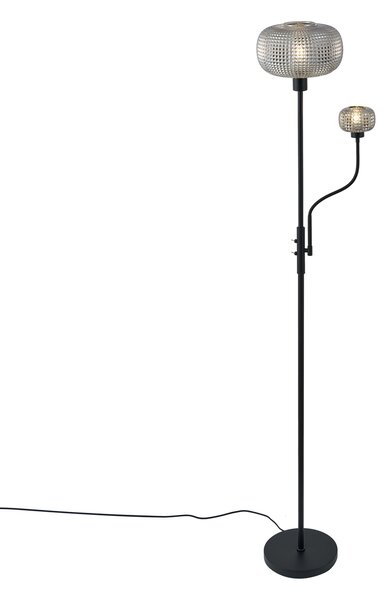 Lampă de podea de design neagră cu sticlă fumurie cu 2 lumini - Brianna