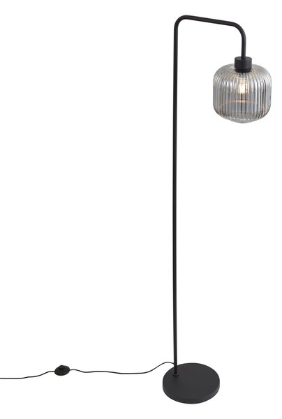 Lampă de podea de design neagră cu sticlă fumurie - Ana