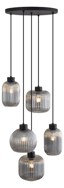 Lampă suspendată de design neagră cu sticlă fumurie cu 5 lumini - Ana