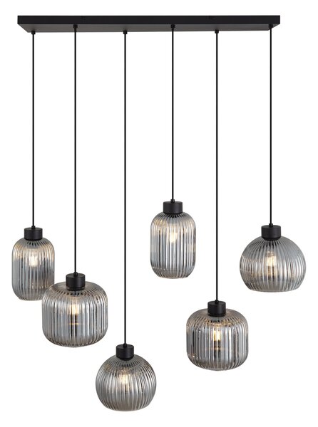 Lampa suspendată de design neagră cu sticlă fumurie cu 6 lumini - Ana