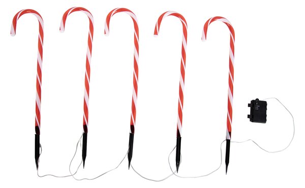 Set de 5 lumini de Crăciun roșii cu baston alb de bomboane, inclusiv LED cu temporizator IP44 - Melchior