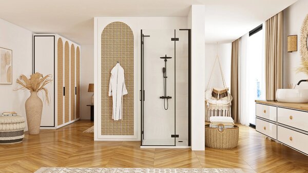 Rea Hugo Double, cabină de duș cu 2 aripi 80 (uşă) x 80 (uşă) x 200 cm, sticlă transparentă de 6 mm, profil negru, REA-K6600