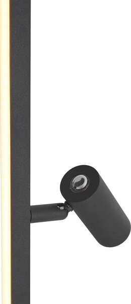 Lampă de podea de design neagră cu lampă de citire incluzând LED cu variator tactil - Throttle