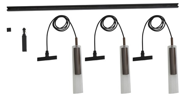 Sistem de iluminat pe șină modern negru cu 3 lămpi suspendate bronz închis monofazat - Slimline Loyce