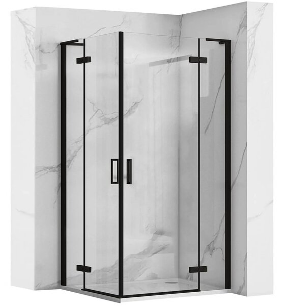 Rea Hugo Double, cabină de duș cu 2 aripi 90 (uşă) x 90 (uşă) x 200 cm, sticlă transparentă de 6 mm, profil negru, REA-K6601