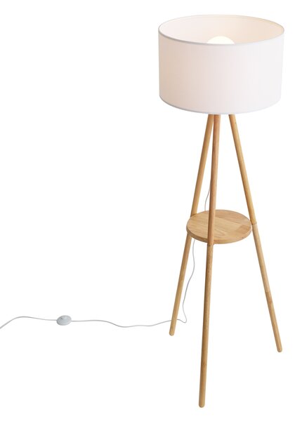 Lampă de podea scandinavă din lemn cu abajur din material textil alb - Lou