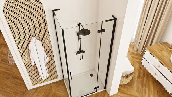 Rea Hugo, cabină de duș 80(uşă)x80(perete)x200,5 cm, negru mat, KPL-45220