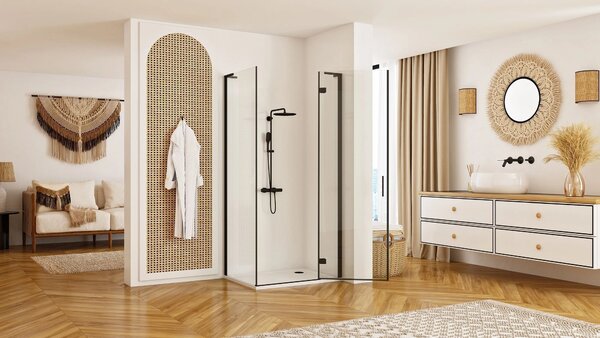 Rea Hugo, cabină de duș 80(uşă)x80(perete)x200,5 cm, negru mat, KPL-45220