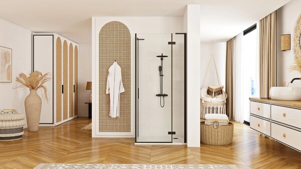 Rea Hugo, cabină de duș 80(uşă)x80(perete)x200,5 cm, negru mat, KPL-45220