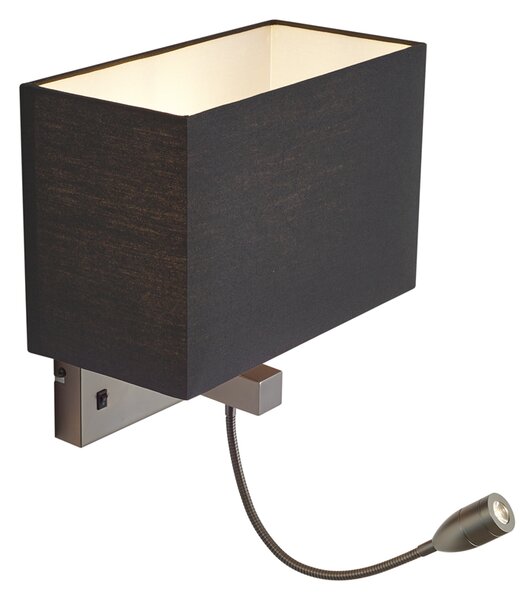 Lampă de perete modernă gunmetal cu abajur negru și braț de citire incl. LED - Bergamo