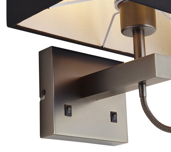 Lampă de perete modernă gunmetal cu abajur negru și braț de citire incl. LED - Bergamo