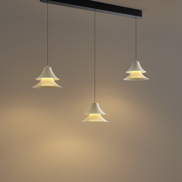 Lampă suspendată neagră cu bej, incl. LED, cu 3 trepte de intensitate luminoasă, cu 3 lumini Easylift - Witch