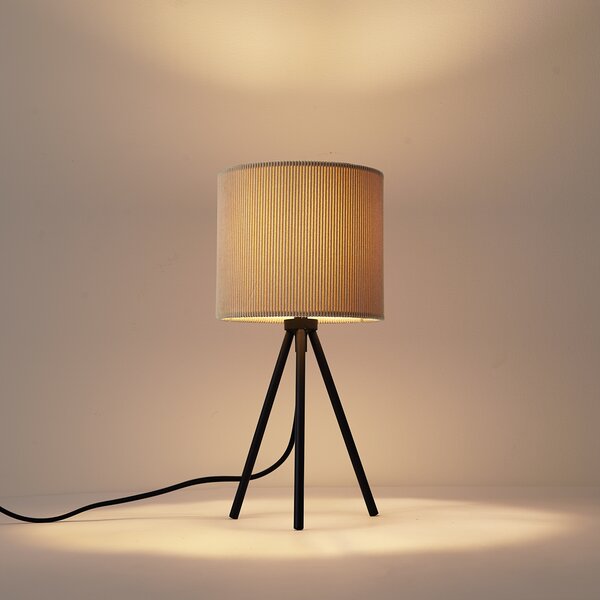 Lampă de masă modernă tip trepied, culoarea taupe, cu abajur de catifea - Luz