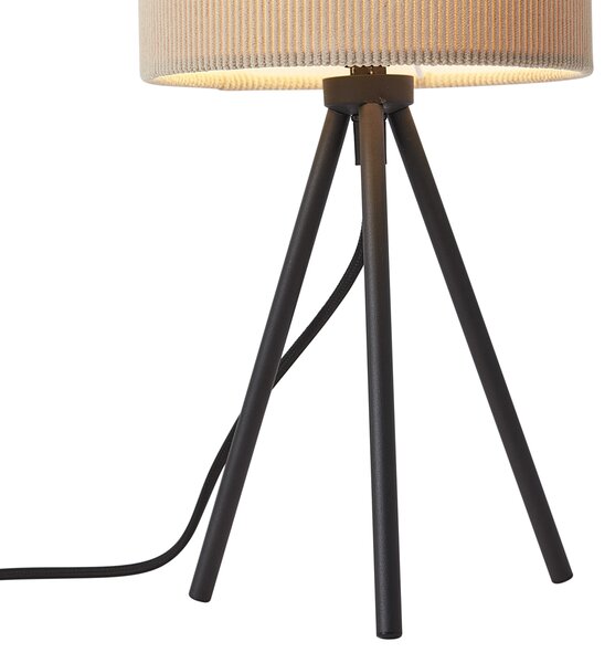 Lampă de masă modernă tip trepied, culoarea taupe, cu abajur de catifea - Luz