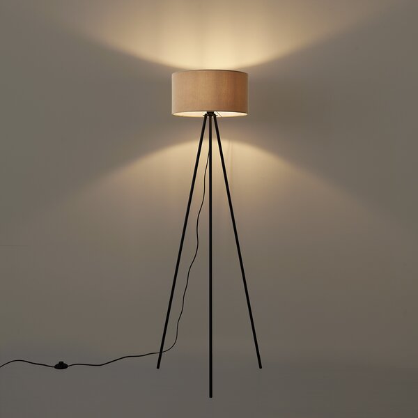 Lampă de podea trepied modernă taupe cu abajur de catifea - Luz