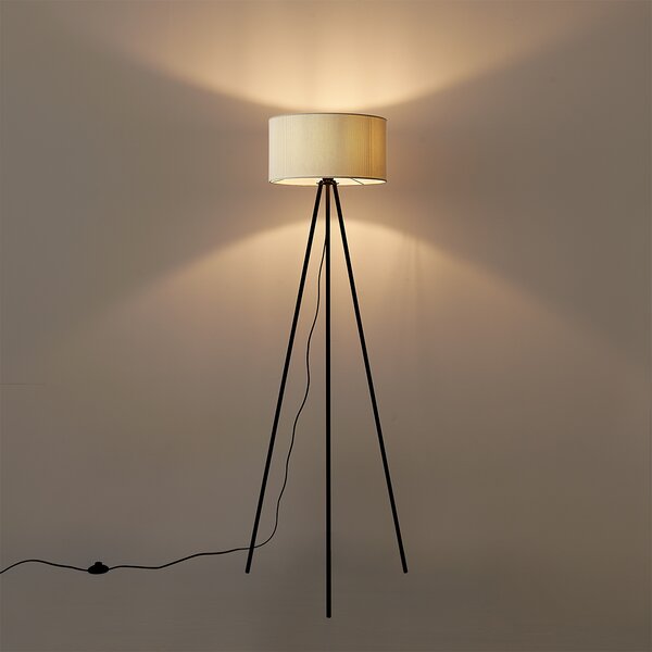 Lampă de podea modernă cu trepied alb cu abajur de catifea - Luz