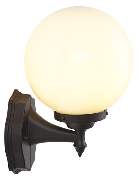 Lampă clasică de perete pentru exterior neagră cu sticlă opal IP44 - Champs