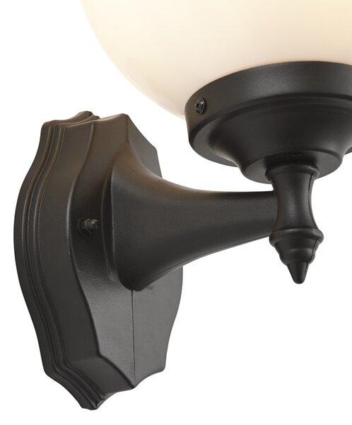 Lampă clasică de perete pentru exterior neagră cu sticlă opal IP44 - Champs