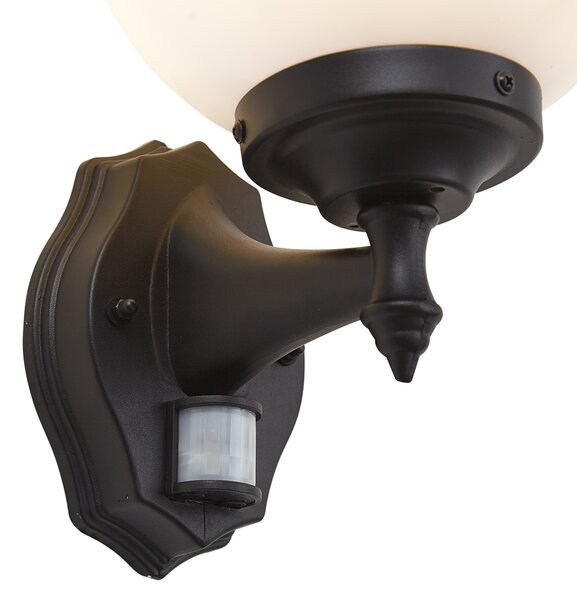 Lampă clasică de perete pentru exterior neagră cu sticlă opal IP44 cu senzor de mișcare - Champs
