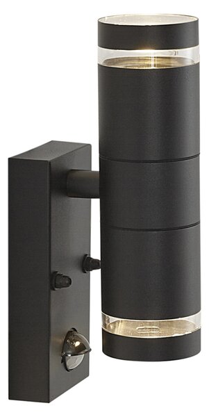 Lampă modernă de perete pentru exterior neagră cu 2 lumini IP44 cu senzor de mișcare - Dubbla