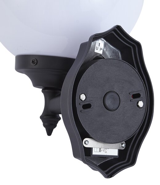 Lampă clasică de perete pentru exterior neagră cu sticlă opal IP44 cu senzor de mișcare - Champs