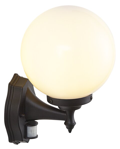 Lampă clasică de perete pentru exterior neagră cu sticlă opal IP44 cu senzor de mișcare - Champs