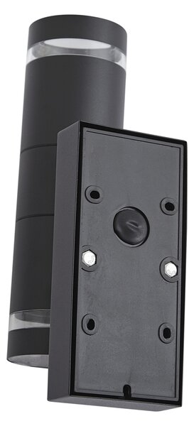 Lampă modernă de perete pentru exterior neagră cu 2 lumini IP44 cu senzor crepuscular - Dubbla