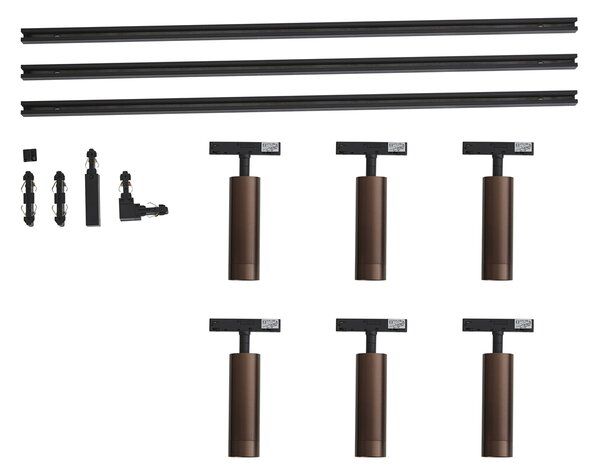 Sistem de iluminat pe șină modern cu 6 spoturi bronz închis monofazat - Slimline Uzzy