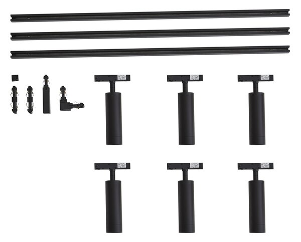 Sistem de iluminat cu șină modern cu 6 spoturi negre monofazate - Slimline Uzzy