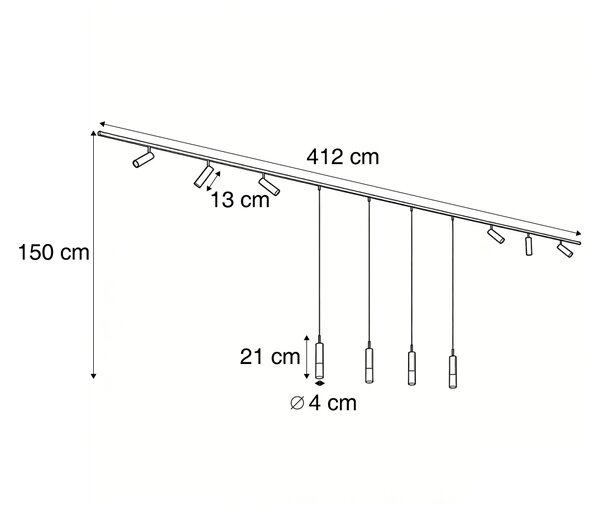 Sistem de iluminat pe șină modern negru cu 6 spoturi și 4 lumini suspendate bronz închis monofazat - Slimline Uzzy Loyce