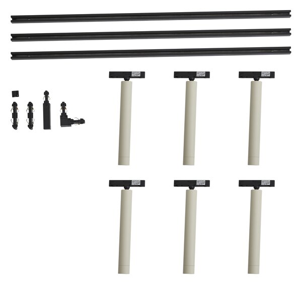 Sistem de iluminat pe șină modern negru cu 6 spoturi bej monofazate - Slimline Avery