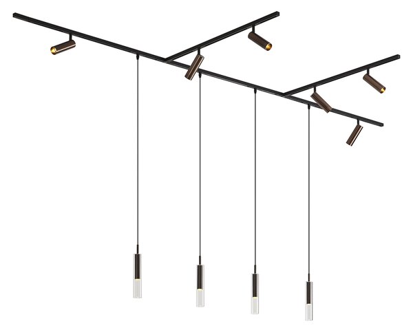 Sistem de iluminat pe șină modern negru cu 6 spoturi și 4 lumini suspendate bronz închis monofazat - Slimline Uzzy Loyce